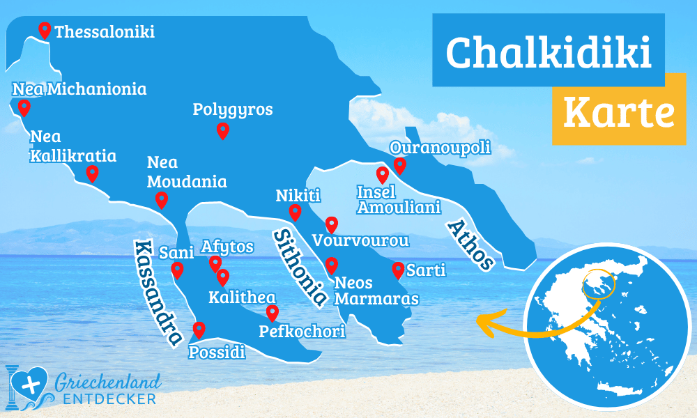 Chalkidiki Karte mit Ortsangaben