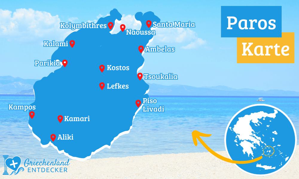 Paros Karte mit Orten