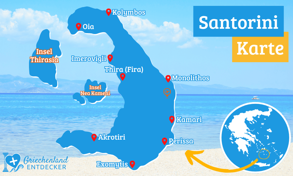 Santorini Karte mit Orten
